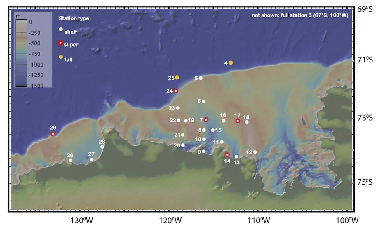 GEOTRACES Cruise GP17-ANT (NBP24-01) Sampling Stations